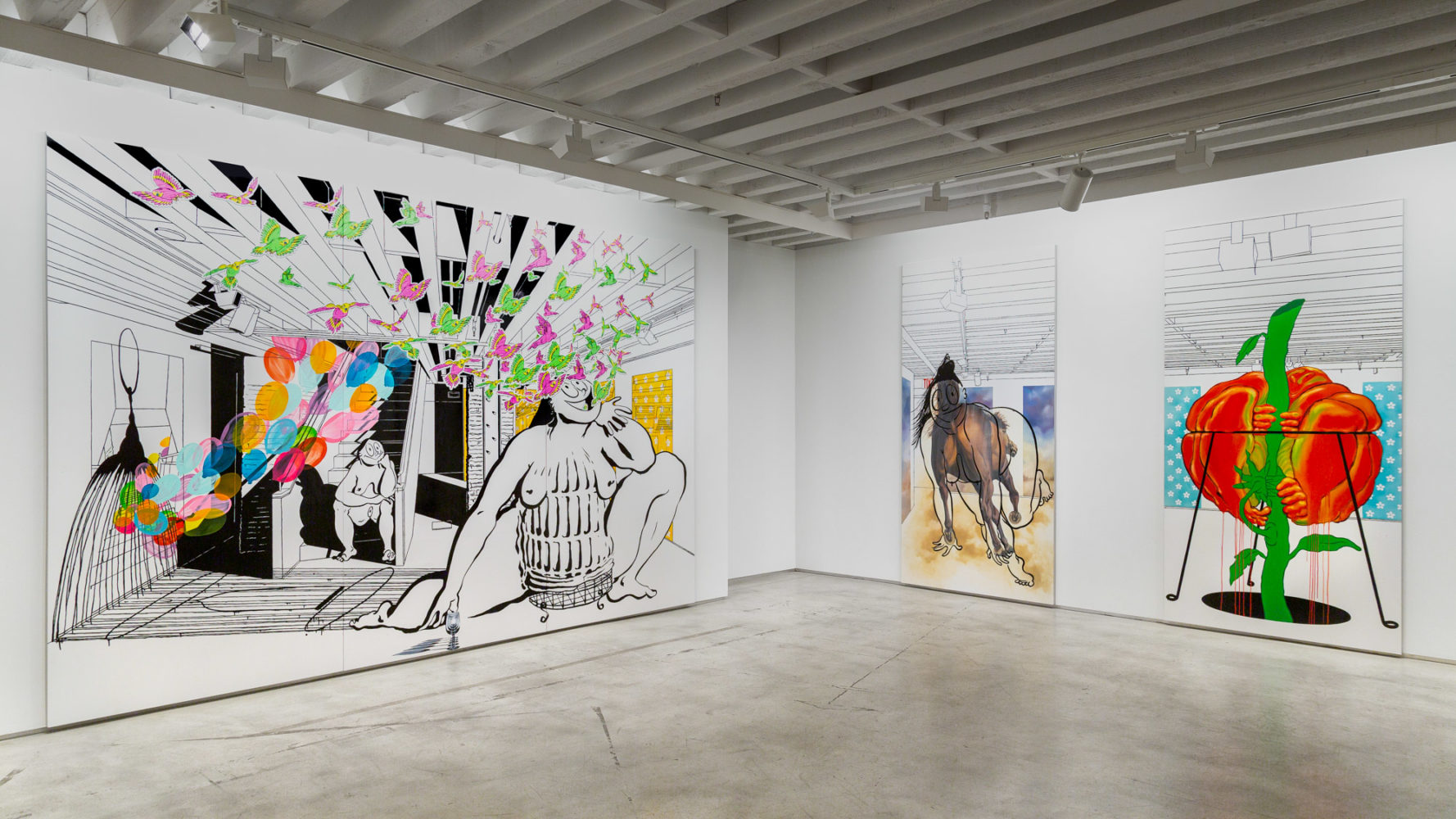 Installation view, "Ebecho Muslimova: Scenes in the Sublevel," photo by Daniel Terna, courtesy of The Drawing Center.