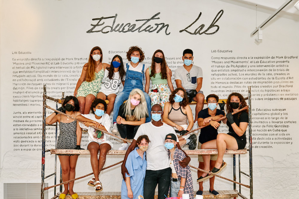 The Education Lab by Mark Bradford and the students from Escola d’Art de Menorca at Hauser & Wirth Menorca, photo by Daniel Schäfer, courtesy the artist and Hauser & Wirth.
