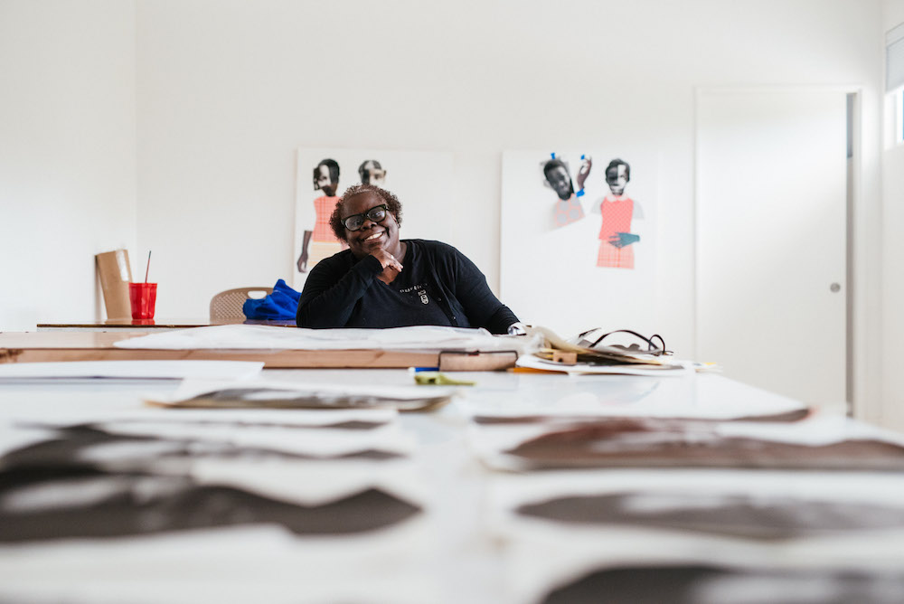 Deborah Roberts at the Rauschenberg Residency in Captiva, FL 2019. Photo by Mark Poucher.