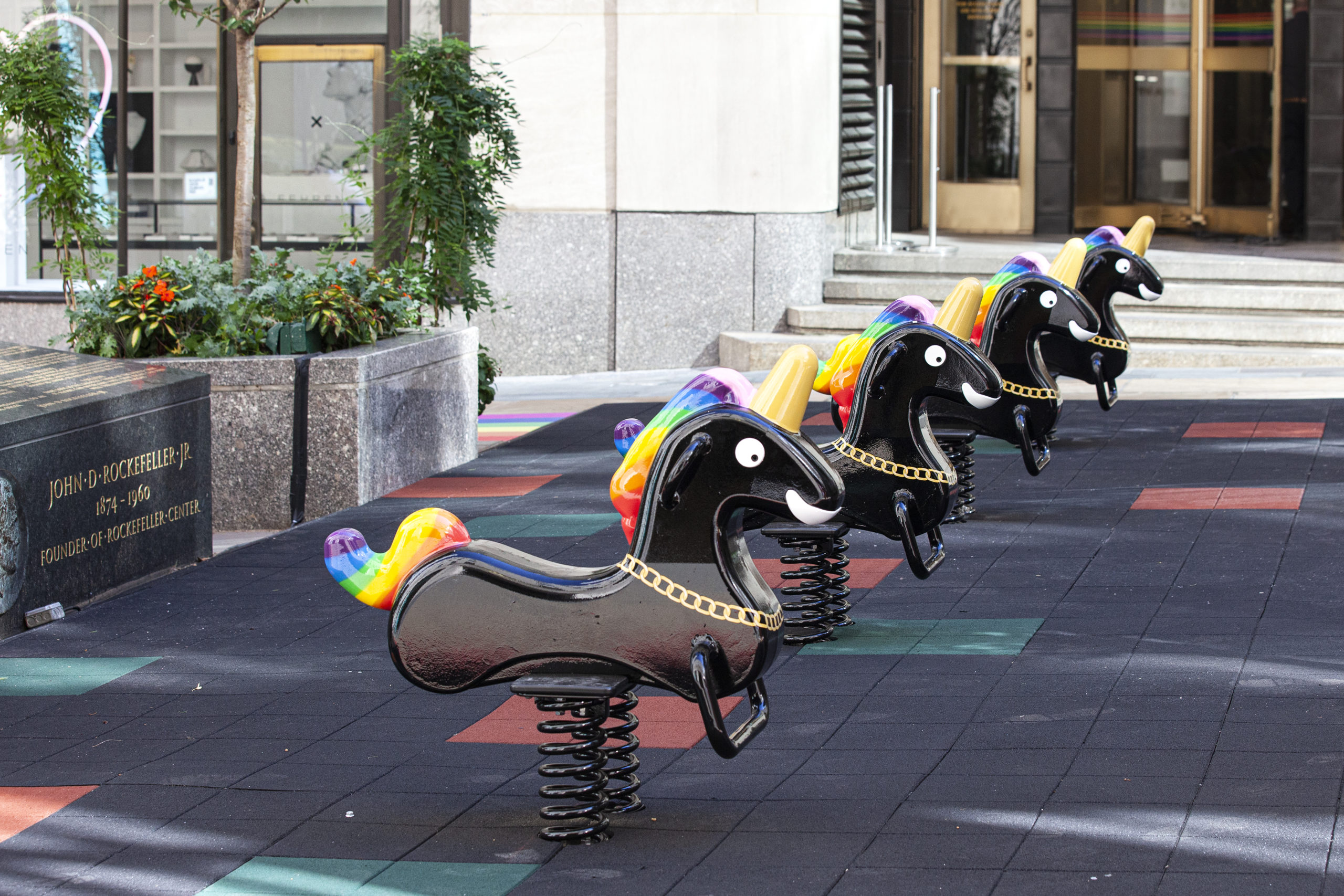 “Funtime Unicorns,” installation view, 2022, Derrick Adams; photo by Emil Horowitz.