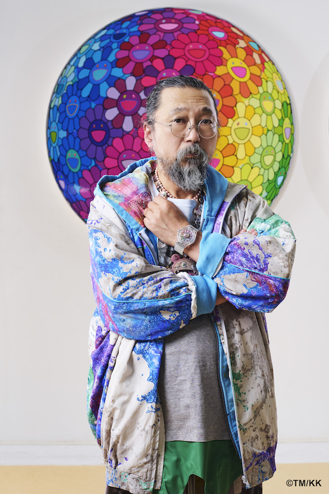 Takashi Murakami wearing the Hublot Classic Fusion Takashi Murakami Sapphire Rainbow