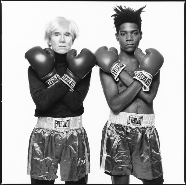 Michael Halsband, "Andy Warhol & Jean-Michel Basquiat #143 New York City, July 10, 1985," 1985