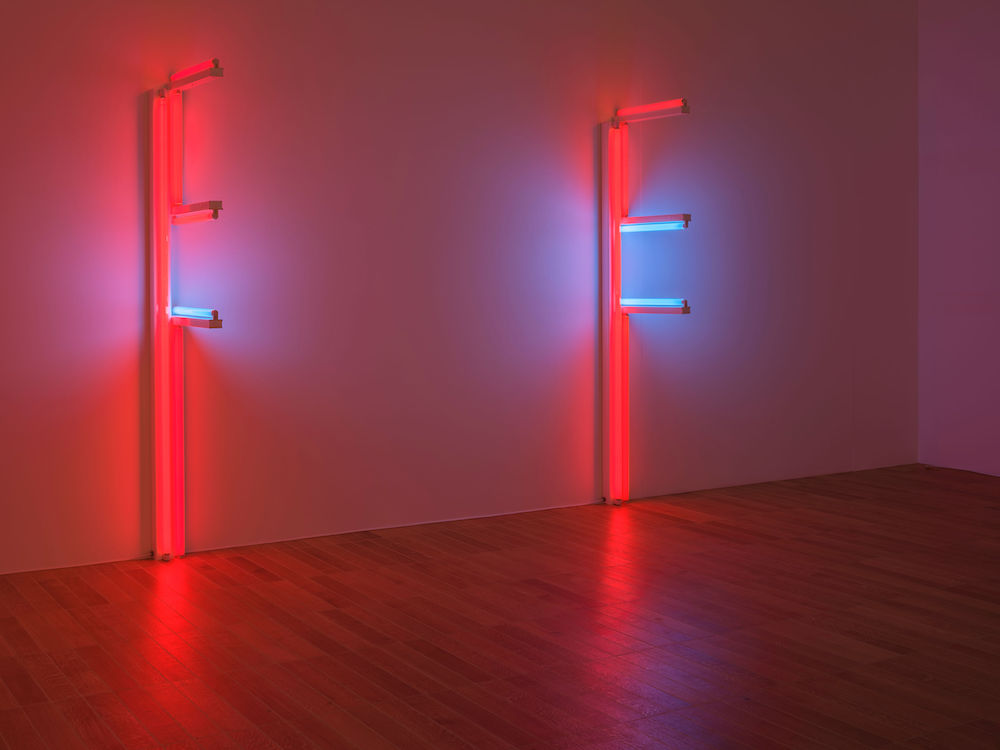 Installation view of Dan Flavin at Kunstmuseum Basel.