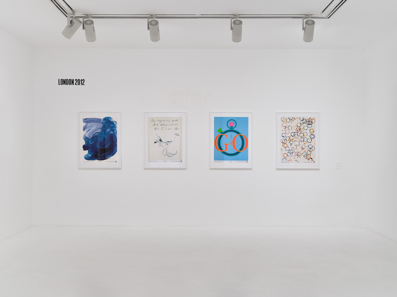 Installation view of “Art of the Olympics,” © The Estate of Howard Hodgkin. All rights reserved, DACS/Artimage 2024; © Tracey Emin. All rights reserved / Adagp, Paris, 2024; © Michael Craig-Martin; © Rachel Whiteread, Photo by Thomas Lannes, Courtesy Gagosian.