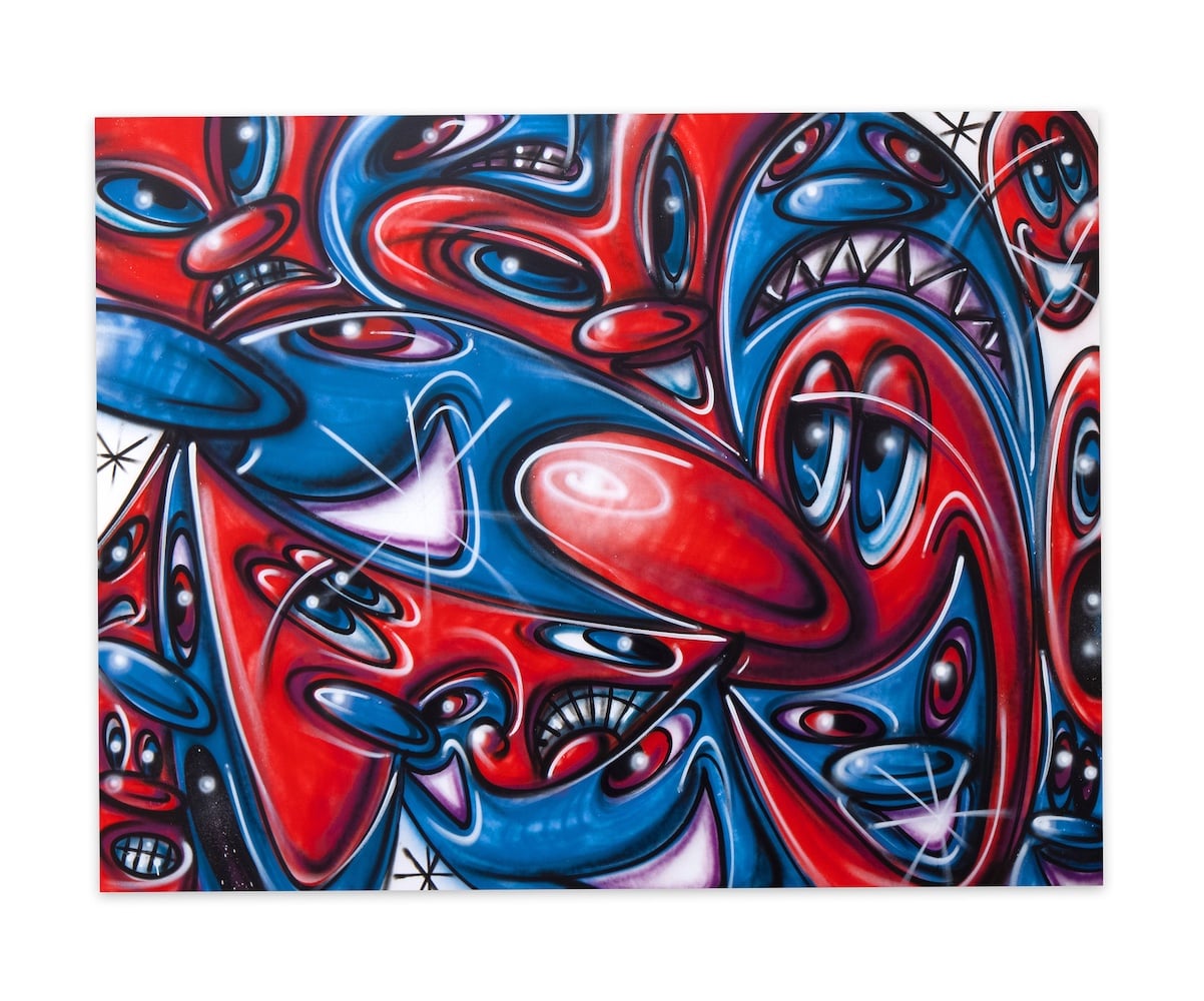 Kenny Scharf, “BTS 1,” 2023, Spray paint on canvas, 96 x 72 in. Courtesy of Beyond the Streets.