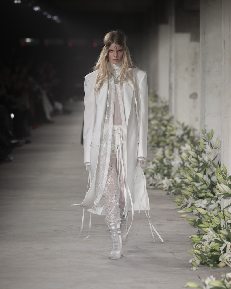 Model on the catwalk at the Ann Demeulemeester fashion show in Paris, Spring Summer 2025 Ready To Wear Fashion Week