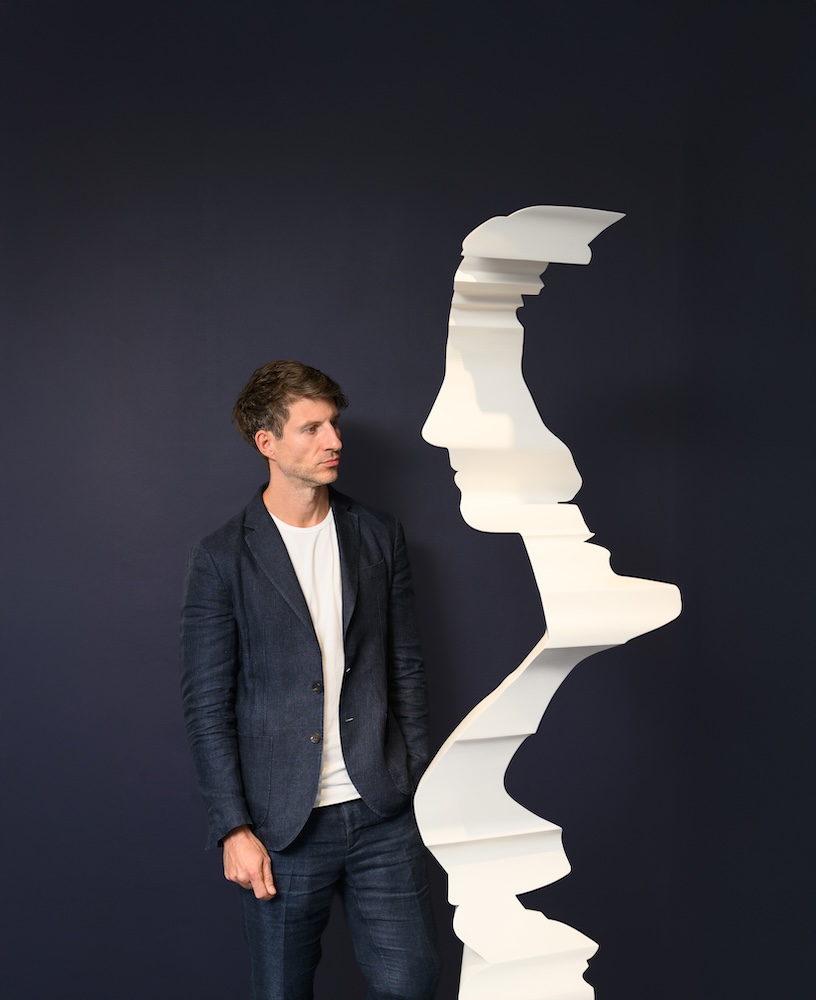 Portrait of Nick Hornby with installation at Vacheron Constantin