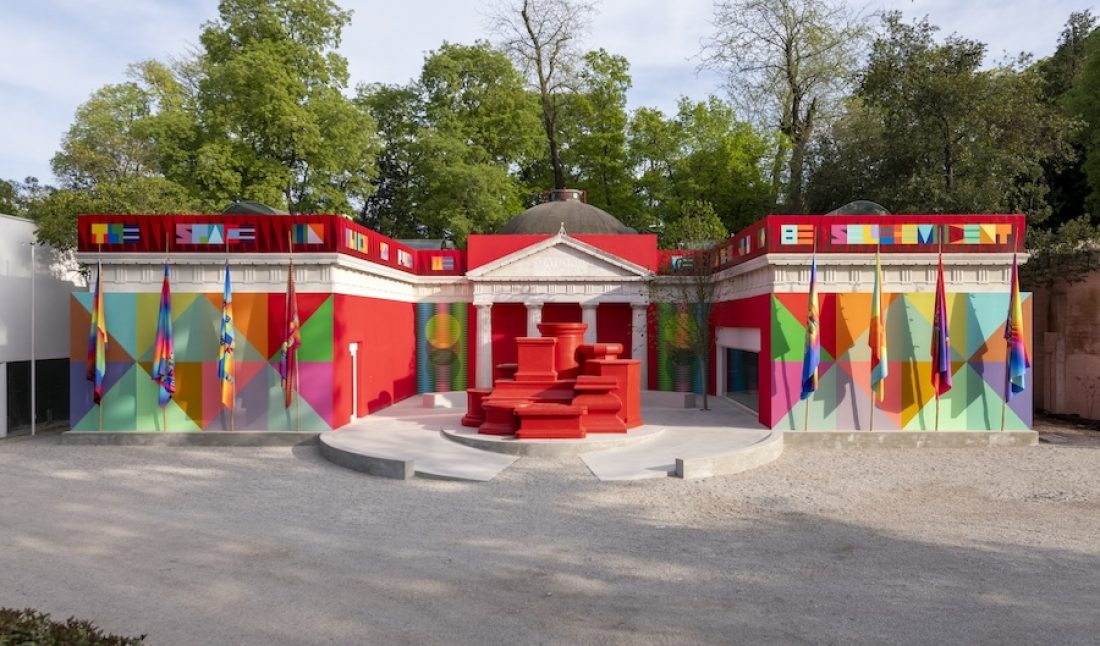 Exterior view of the space in which to place me (Jeffrey Gibson’s exhibition for the United States Pavilion, 60th International Art Exhibition – La Biennale di Venezia)