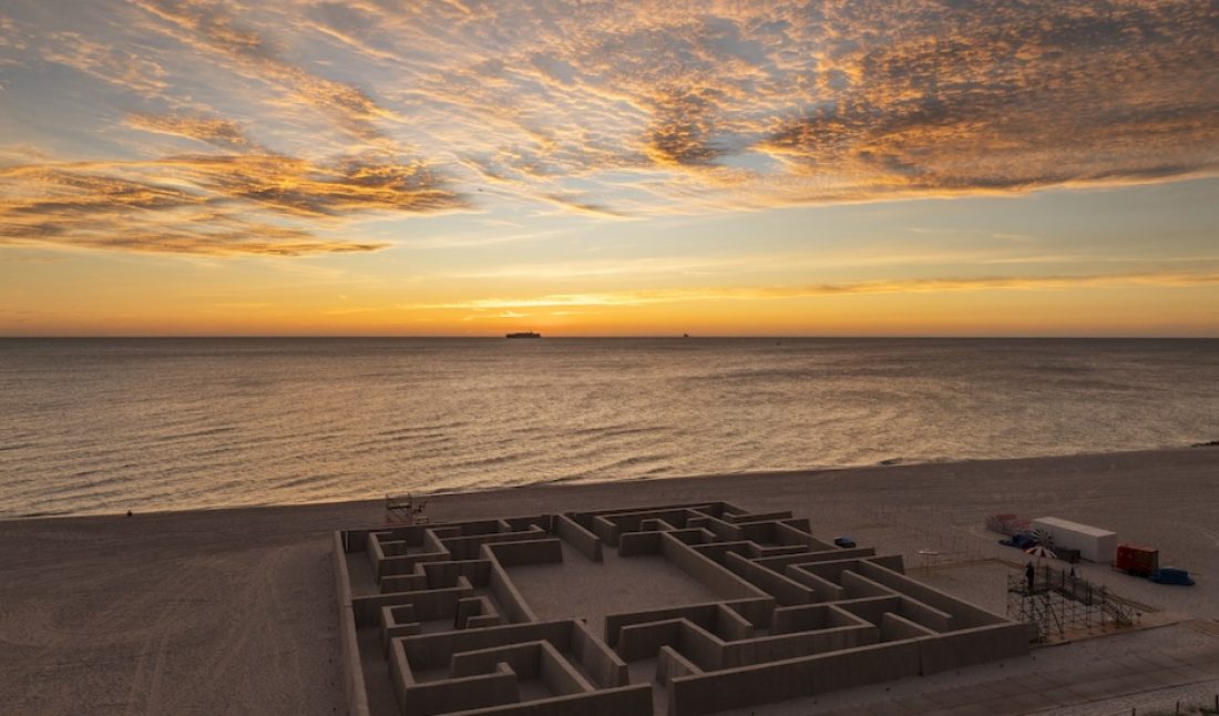 Installation view of “Maze: Journey Through the Algorithmic Self” (2023) on Faena Beach