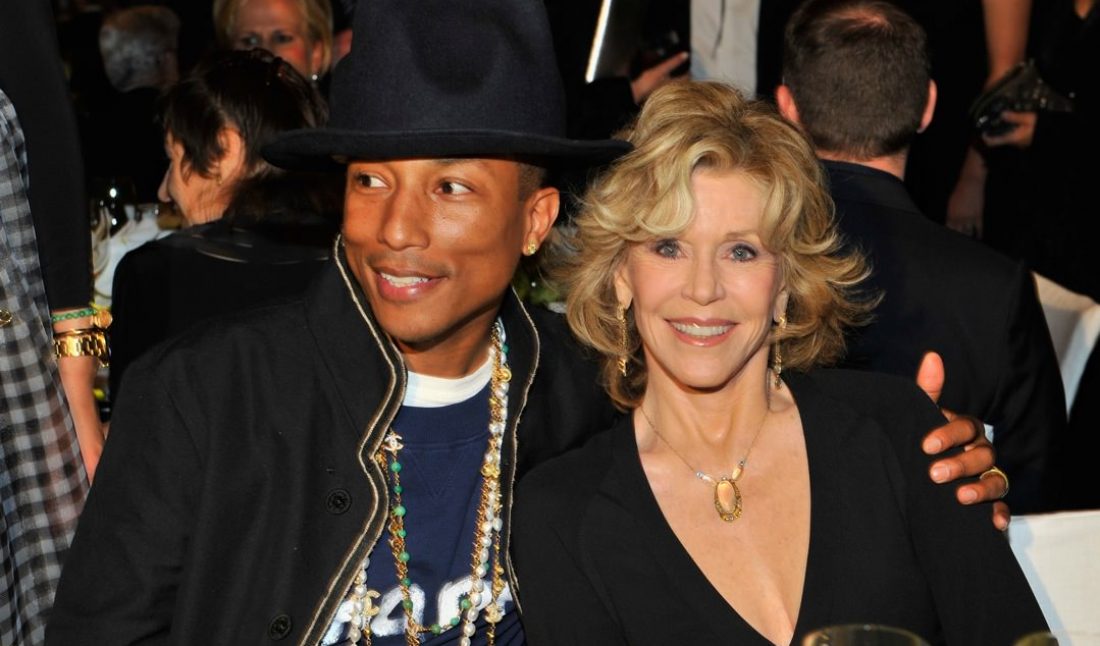 LOS ANGELES, CA - MARCH 29:  Musician Pharrell Williams (L) and actress Jane Fonda attend MOCA's 35th Anniversary Gala presented by Louis Vuitton at The Geffen Contemporary at MOCA on March 29, 2014 in Los Angeles, California.  (Photo by Donato Sardella/Getty Images for MOCA)