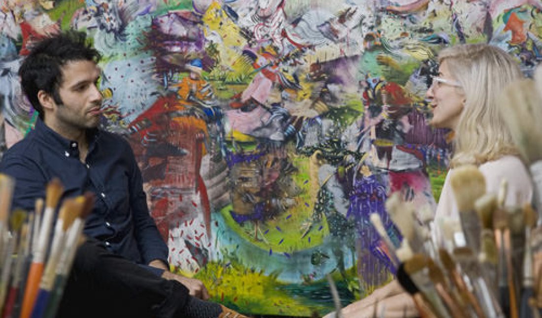 Ali Banisadr in conversation with Porochista Khakpour, photo by Steve Benisty.