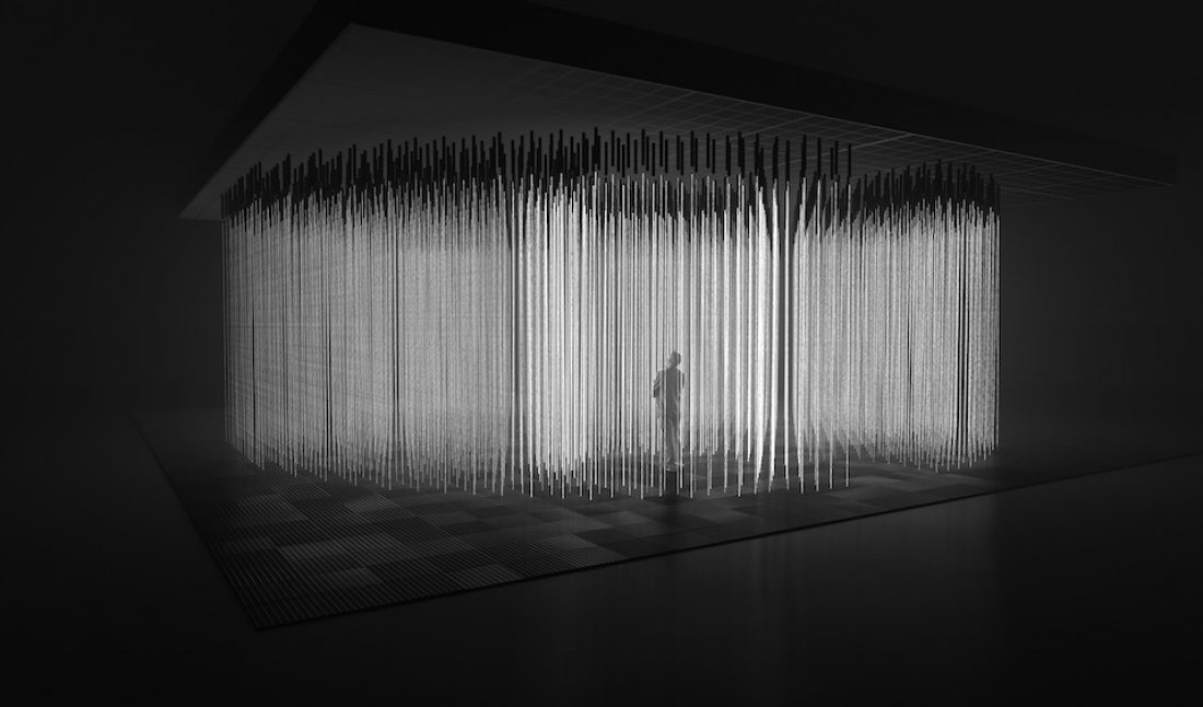 Random International, "Living Room," 2022, render of immersive light-installation, commissioned by Aorist, courtesy of the artist, Aorist and Faena Art.